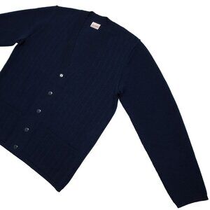 SILVONEN (Finland) Precision Linked Worsted Wool Rib Knit V-Neck Cardigan : M